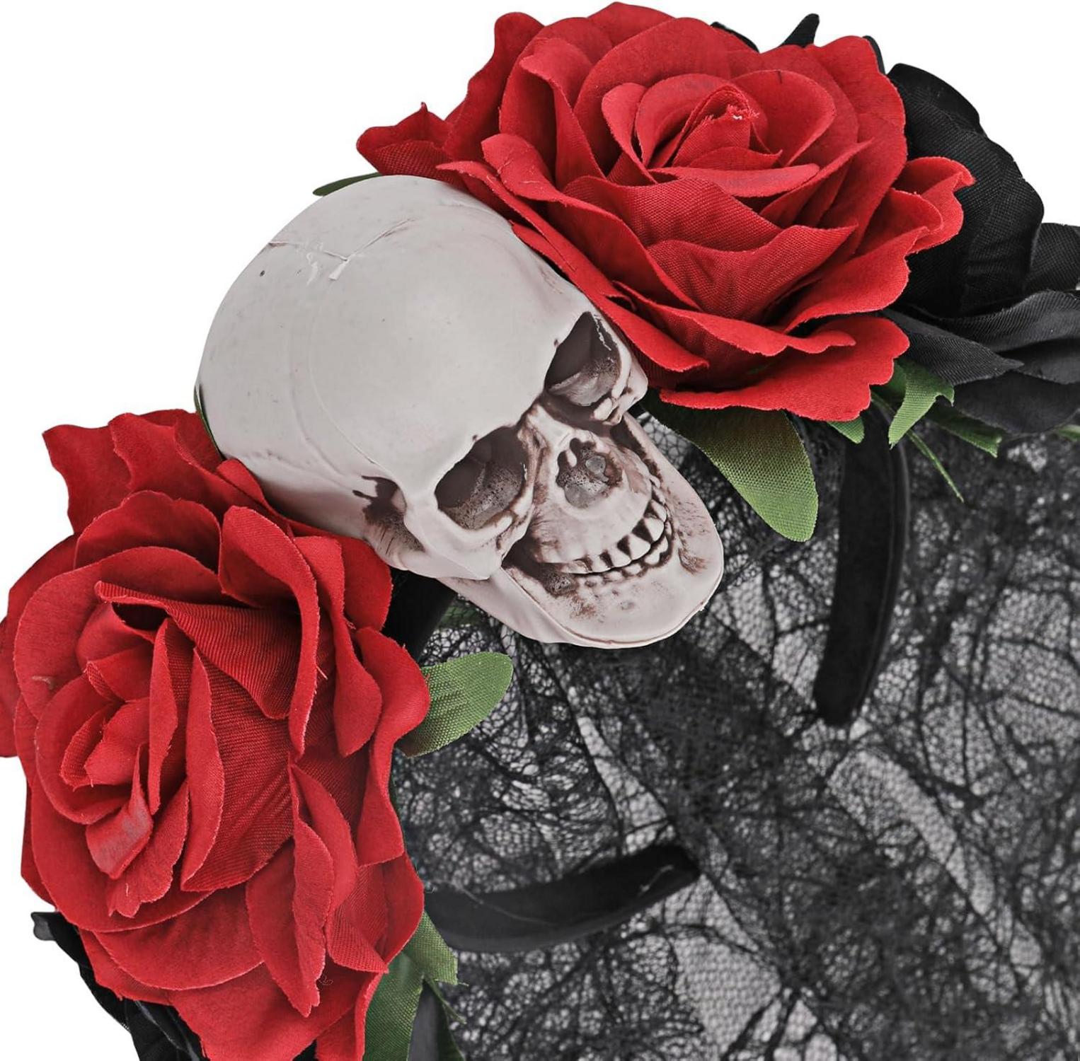 Halloween Haarreif Totenkopf Rose Schleier Dia de los Muertos Haarschmuck