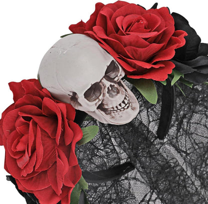 Halloween Haarreif Totenkopf Rose Schleier Dia de los Muertos Haarschmuck