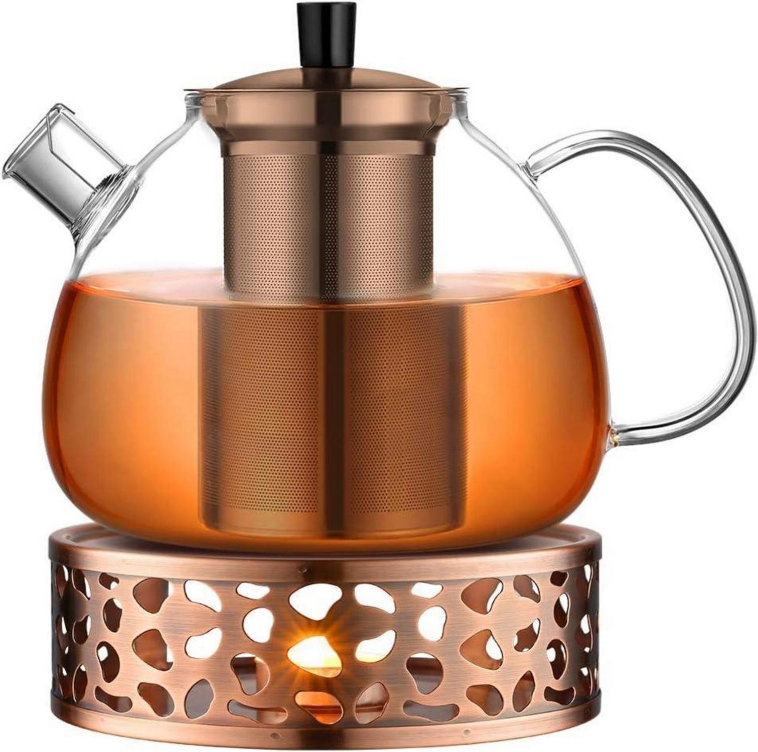 ecooe Teekanne Glas Teesieb Teewärmer Edelstahl 1500ml Schwarz Grün