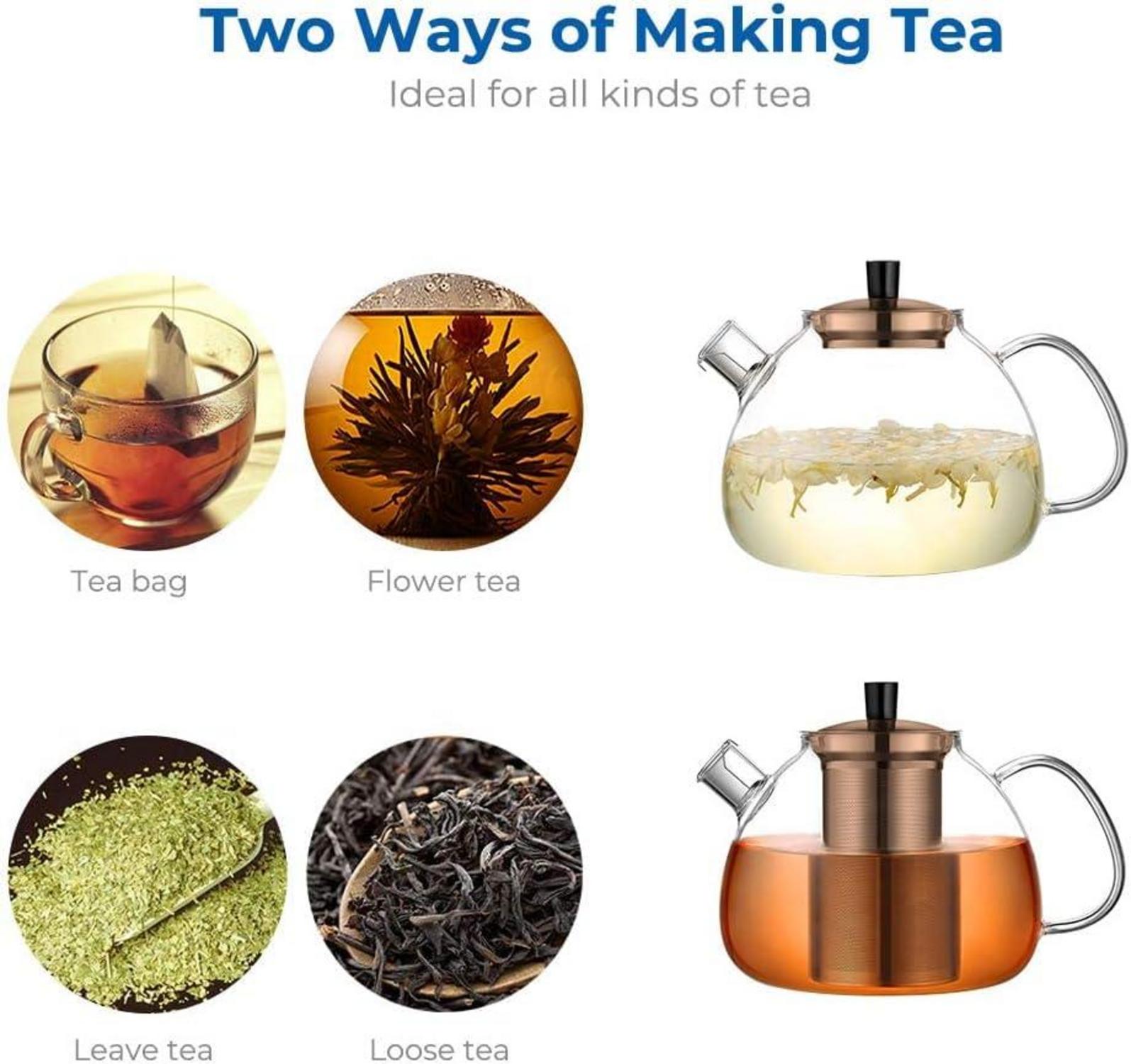 Teekanne aus Glas mit Teesieb und Teewärmer, 1500 ml, Edelstahl