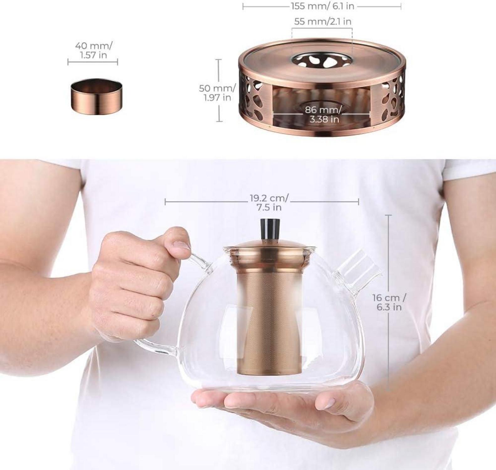 Ecooe Teekanne Glas Teesieb 1500ml Teewärmer Edelstahl Schwarz Grün Parfümiert