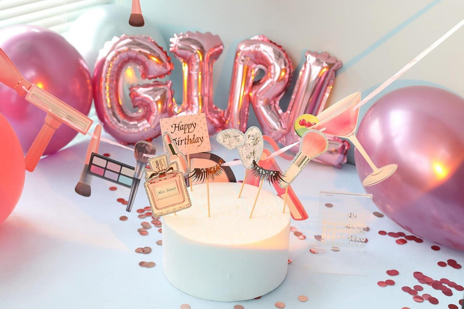 Geburtstag Mädchen Deko Cupcake Toppers Tortendeko Schminke Stil 1
