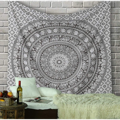 Mandala Wandteppich Baumwolle Grau 230x213 cm