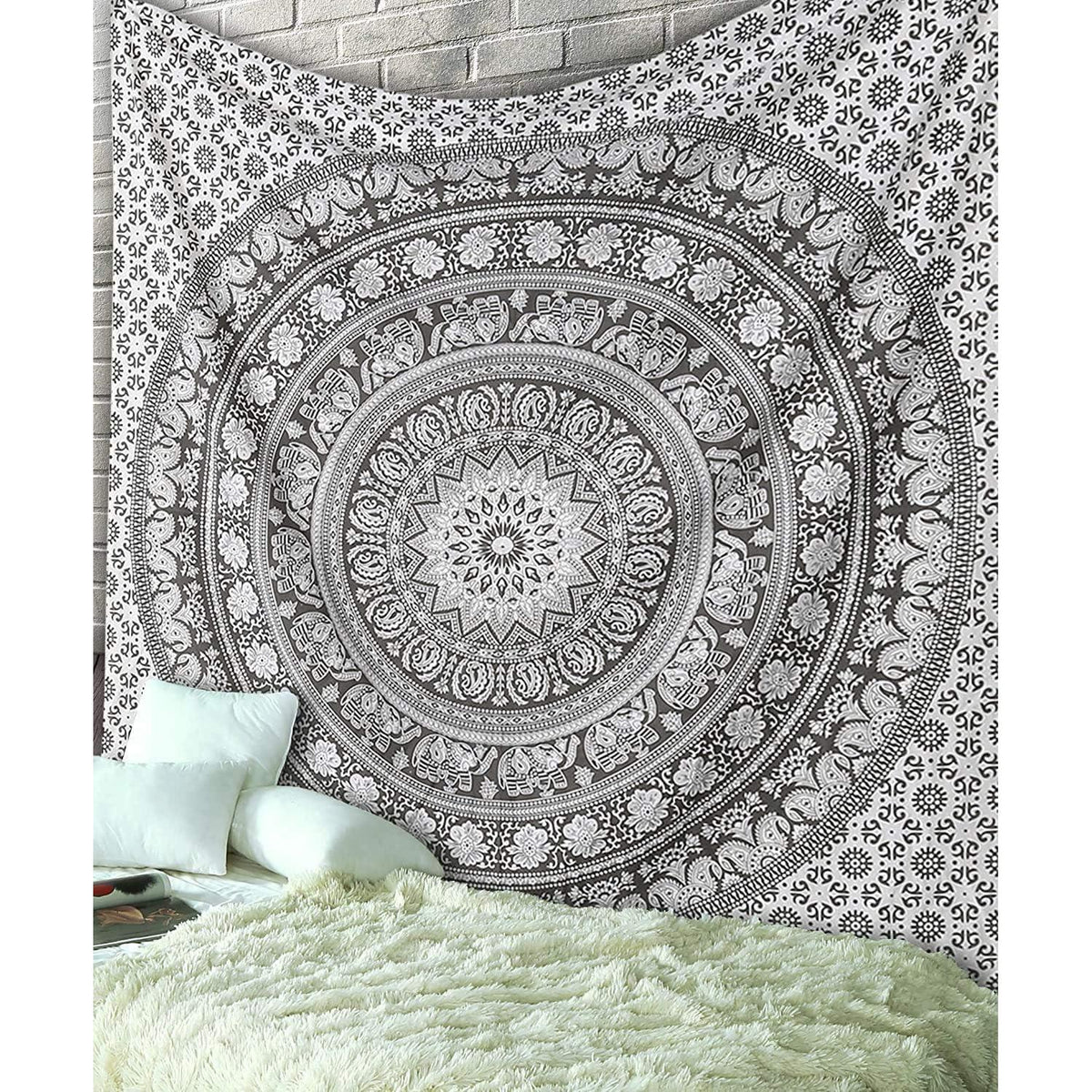 Mandala Wandteppich Baumwolle Grau 230x213 cm