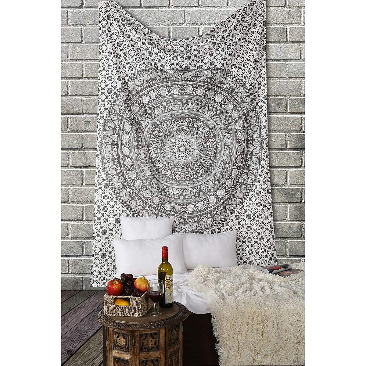 Mandala Wandteppich Baumwolle Grau 230x213 cm