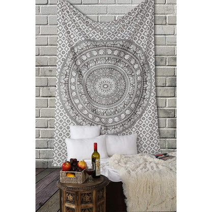 Mandala Wandteppich Baumwolle Grau 230x213 cm