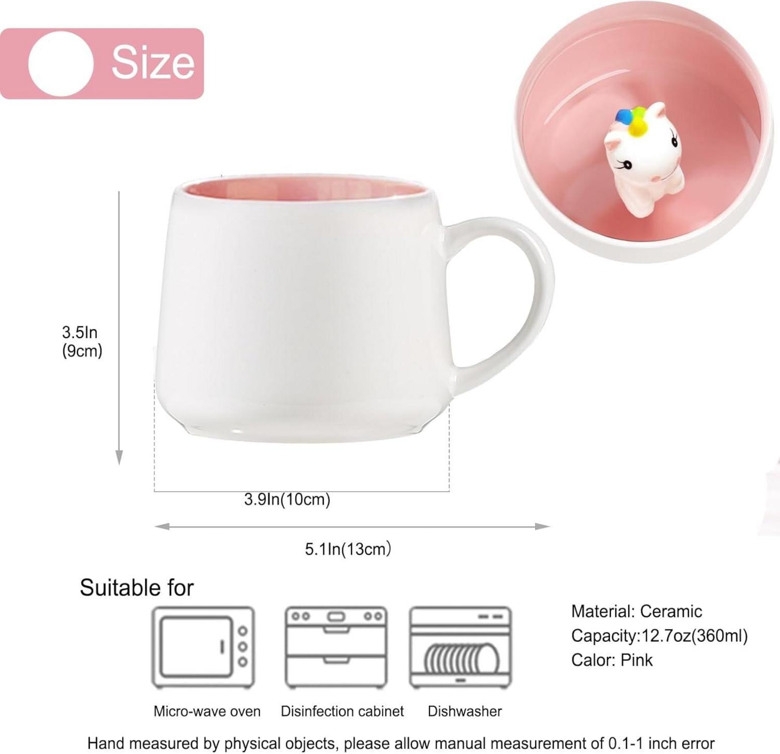 Süße Einhorn Tasse für Mädchen - 3D Tier Kaffeetasse Keramik - Geschenk für Frauen & Tochter