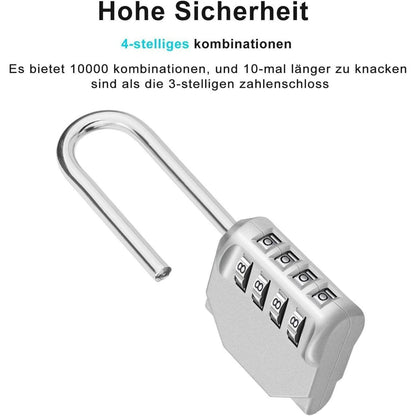 Vorhängeschloss 4-stellig Zahlenschloss mit langem Bügel 2er