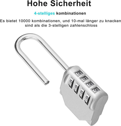 Vorhängeschloss 4-stellig Zahlenschloss mit langem Bügel 2er