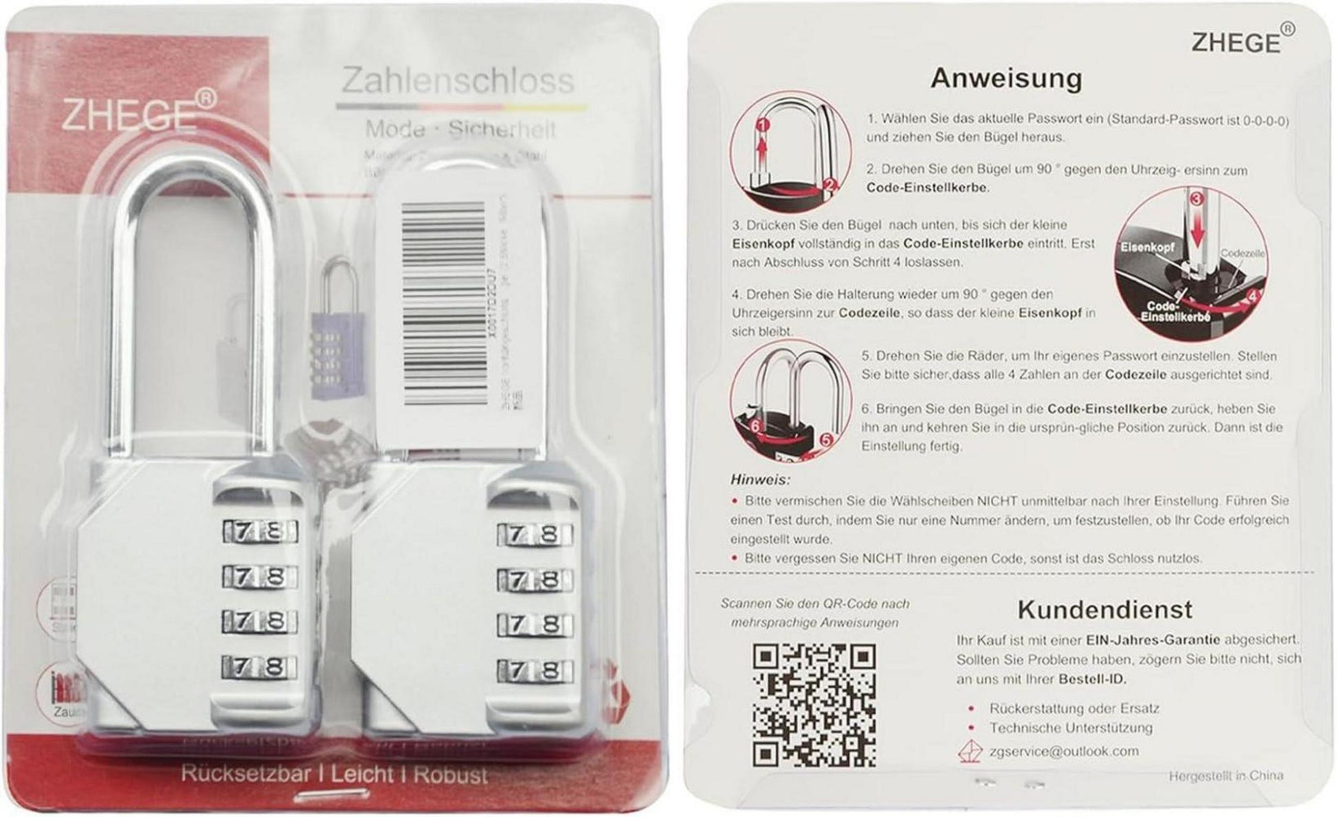 Zahlenschloss langer Bügel 4-stellig wetterfest für Tore, Garagen (2