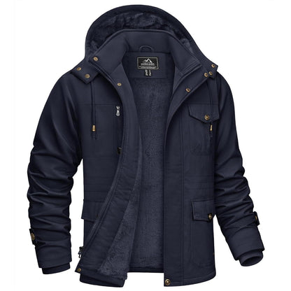 Winterjacke Herren Warm Gefüttert Dunkelblau Militär Stil