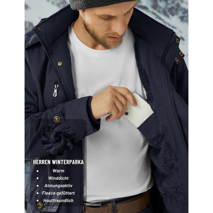 Winterjacke Herren Warm Gefüttert Dunkelblau Militär Stil