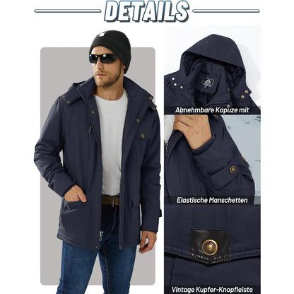 Winterjacke Herren Warm Gefüttert Dunkelblau Militär Stil
