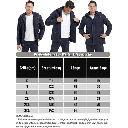 Winterjacke Herren Warm Gefüttert Dunkelblau Militär Stil