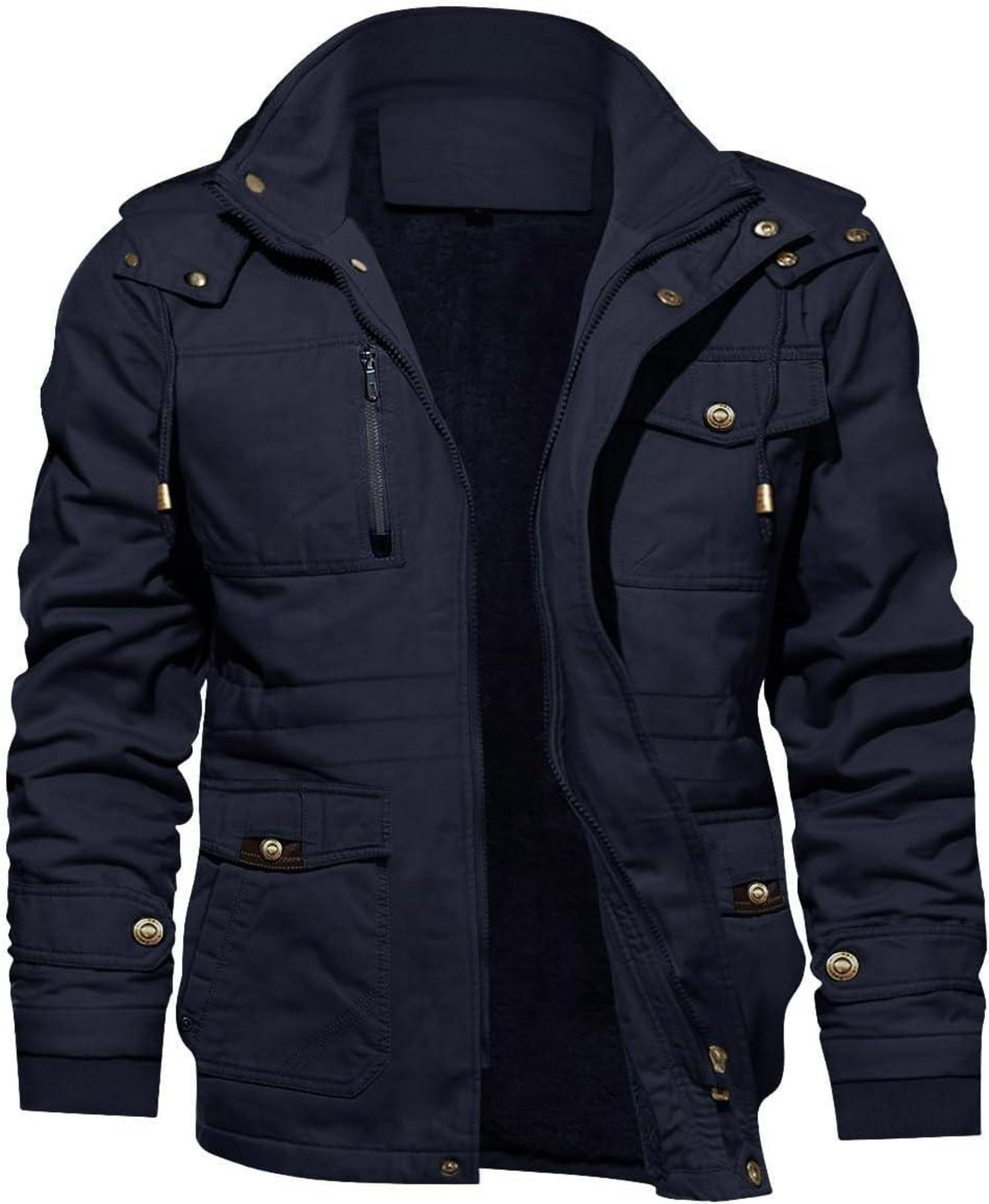 Warme Winterjacke mit abnehmbarer Kapuze und Militär-Stil