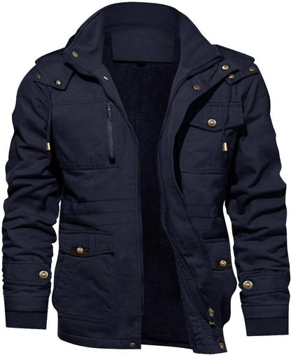 Warme Winterjacke mit abnehmbarer Kapuze und Militär-Stil