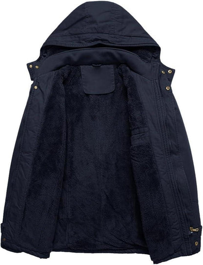 Warme Winterjacke mit abnehmbarer Kapuze und Militär-Stil