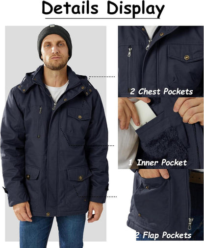 KEFITEVD Herren Winterjacke Gefüttert mit Kapuze Militär Stil