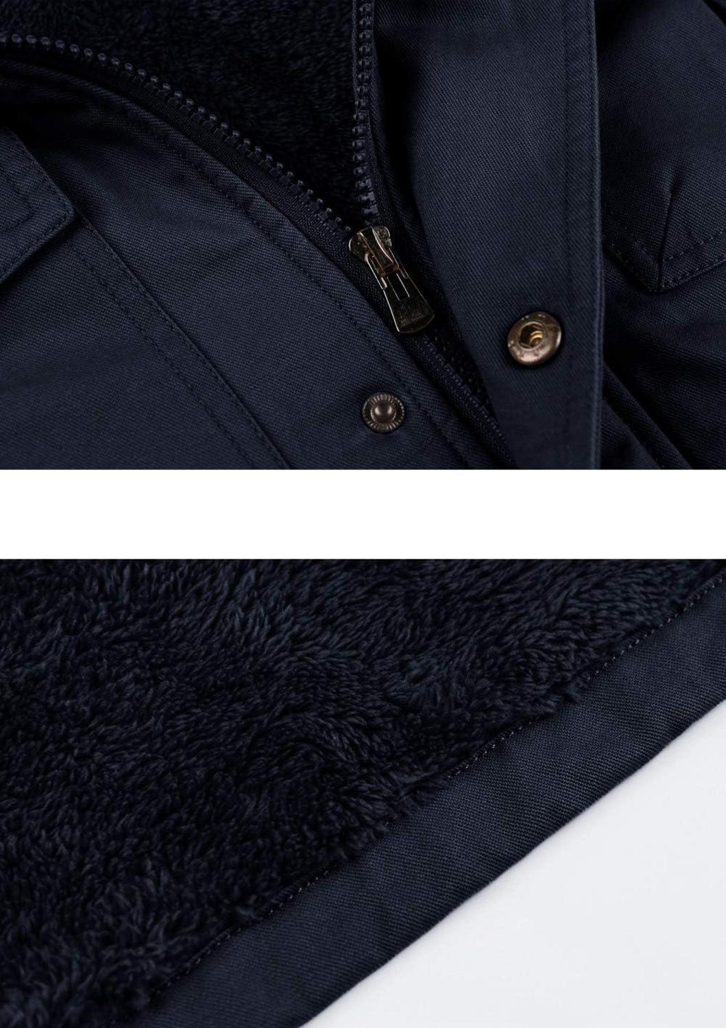 Herren Winterjacke mit Abnehmbarer Kapuze Militär-Stil und Multitaschen dunkelblau