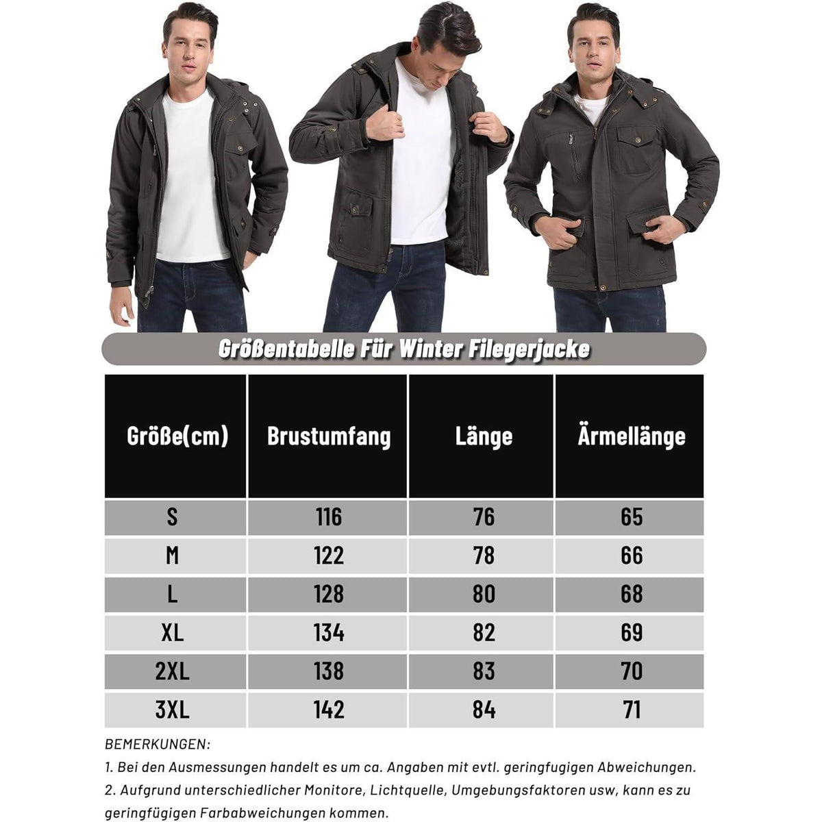 Herren Winterparka mit Kapuze & Cargo Taschen Dunkelgrau