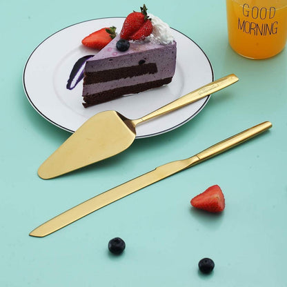 Gold Tortenheber und Kuchenmesser Set für Hochzeit und Geburtstag
