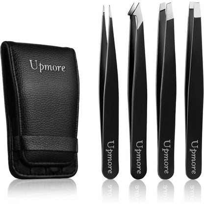 4er Pinzettenset Edelstahl Schwarz - Augenbrauenpinzette