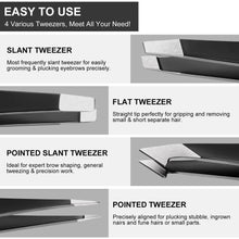 4er Pinzettenset Edelstahl Schwarz - Augenbrauenpinzette