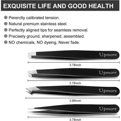 4er Pinzettenset Edelstahl Schwarz - Augenbrauenpinzette