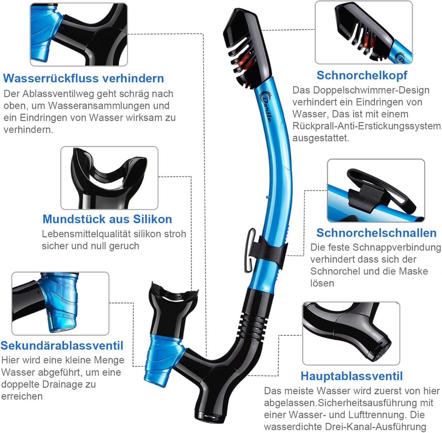 Schnorchelset Taucherbrille Premium Anti-Fog aus gehärtetem Glas