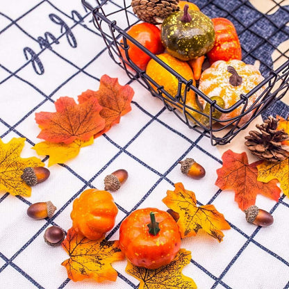 Künstliche Kürbisse Set 50 Stück Seidenahornblatt Eicheln für Herbst Halloween