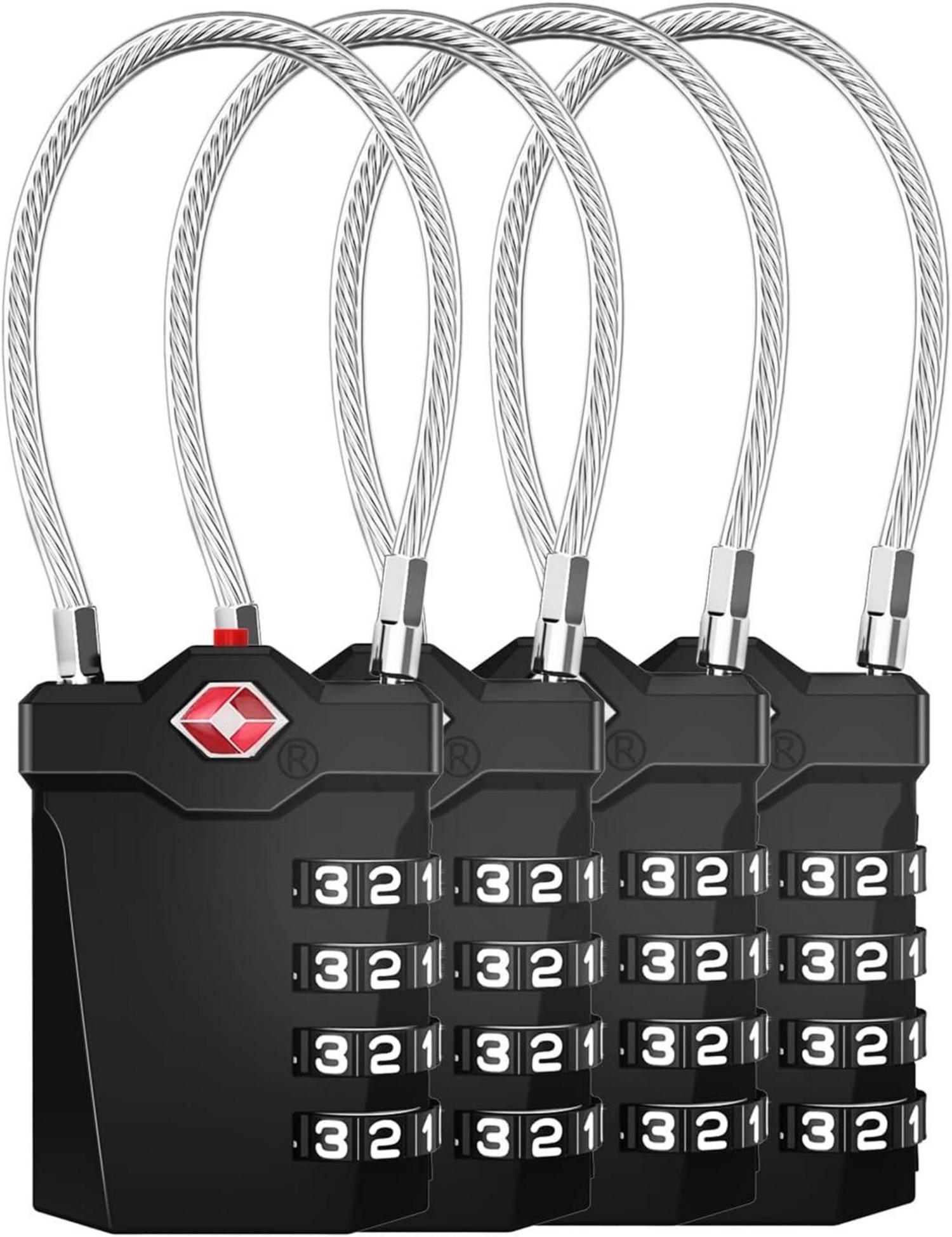TSA Zahlenschloss 4 Stellig Gepäckschlösser Kabelschloss Schwarz