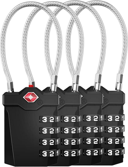 TSA Zahlenschloss 4 Stellig Gepäckschlösser Kabelschloss Schwarz