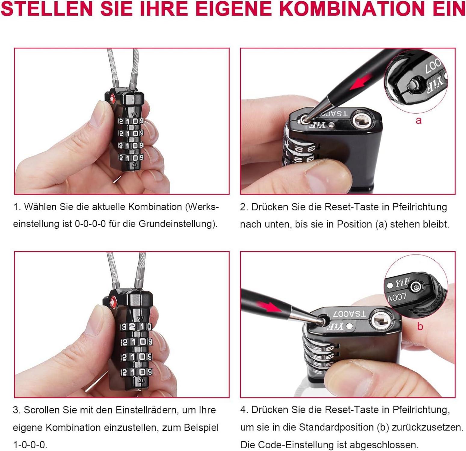 ZHEGE TSA Zahlenschloss 4 Stellig, Kabelschloss für Koffer, Gepäck