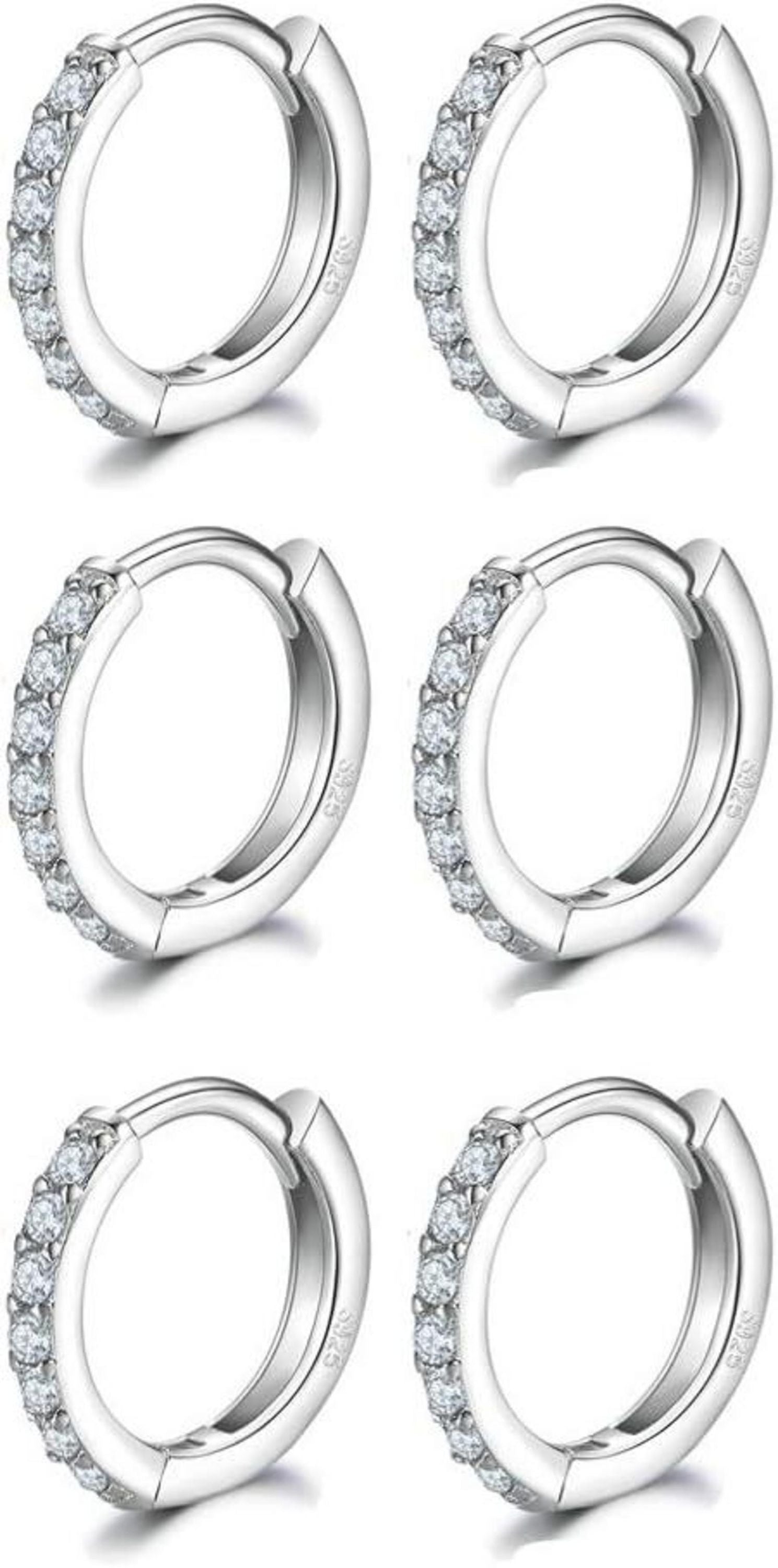 925 Sterling Silver Creolen Ohrringe Weißgold beschichtet Rund