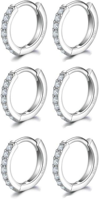 925 Sterling Silver Creolen Ohrringe Weißgold beschichtet Rund