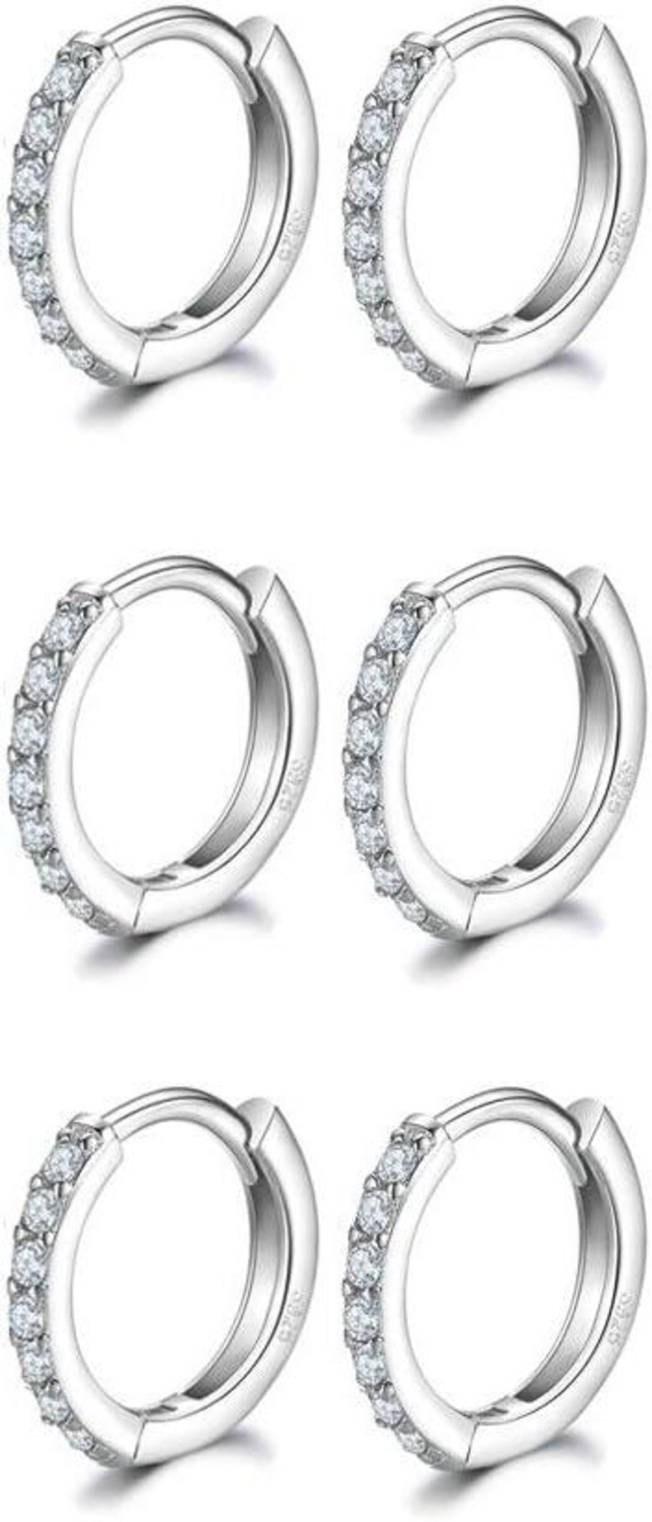 925 Sterling Silver Post Ohrringe mit Weißgold beschichtet - Rund 8mm