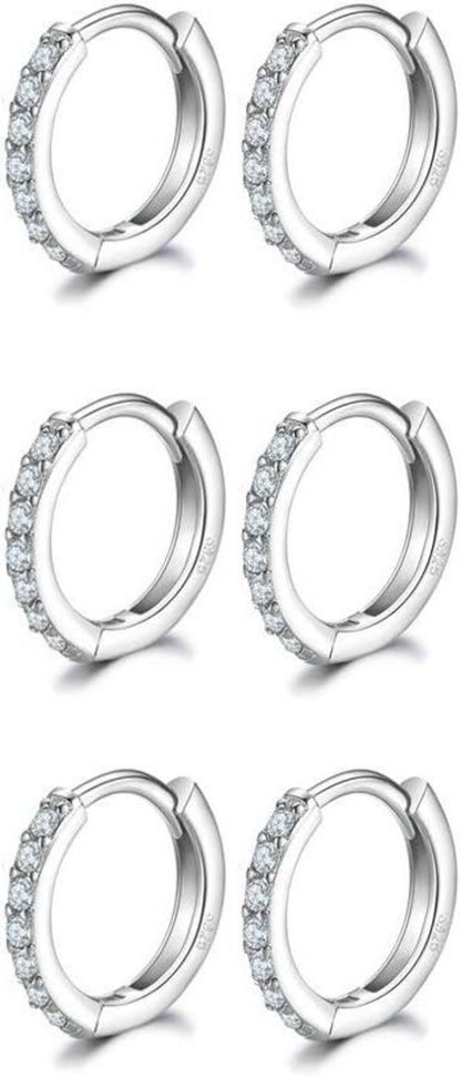 925 Sterling Silver Post Ohrringe mit Weißgold beschichtet - Rund 8mm