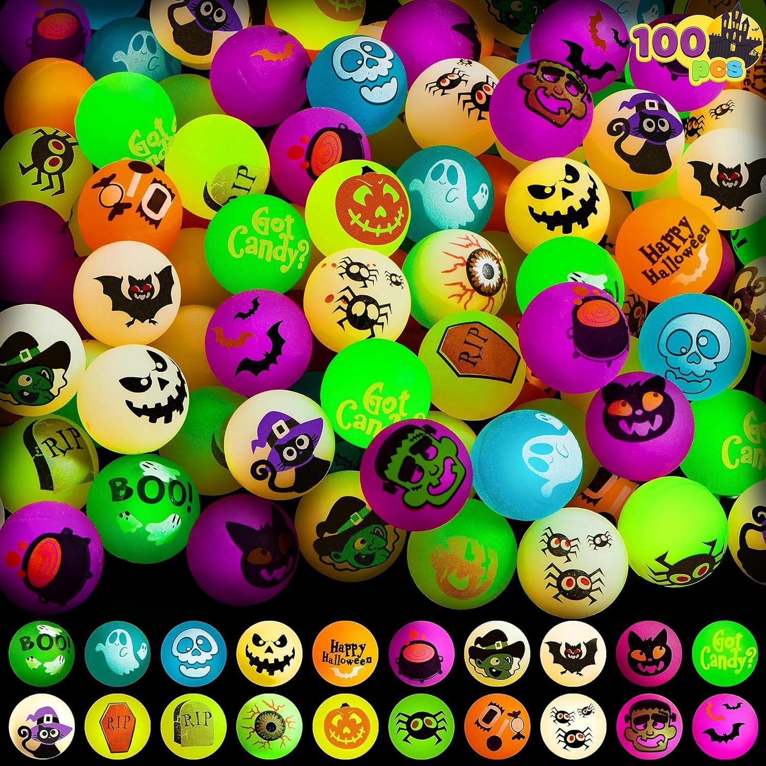 Halloween Flummi Bälle Leuchtend 100 Stück 32mm Gummiball Partytasche