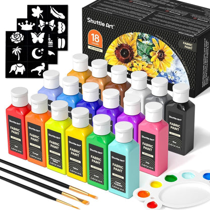Textilfarben Set 18 waschfeste Stoffmalfarben 60ml mit