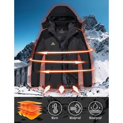 Herren Winter Skijacke Fleece Gefüttert Wasserdicht Atmungsaktiv Grau XXL