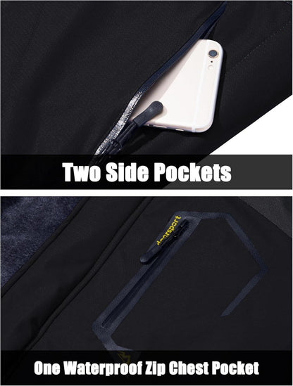 Herren Winter Skijacke Fleece Softshelljacke Wasserdicht XL Schwarz-Grau