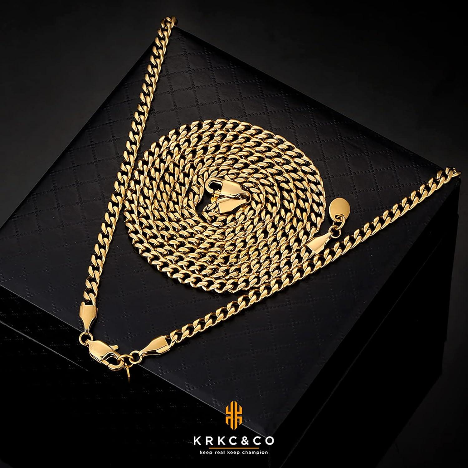 Kette Herren Edelstahl 18K Gold Vergoldet Cuban Link Chain 55.9cm 4mm