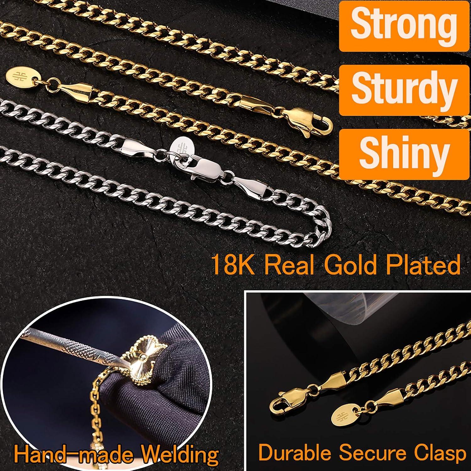 KRKC&CO Herren Panzerkette Edelstahl 4mm Gold Cuban Link 55.9cm Goldkette