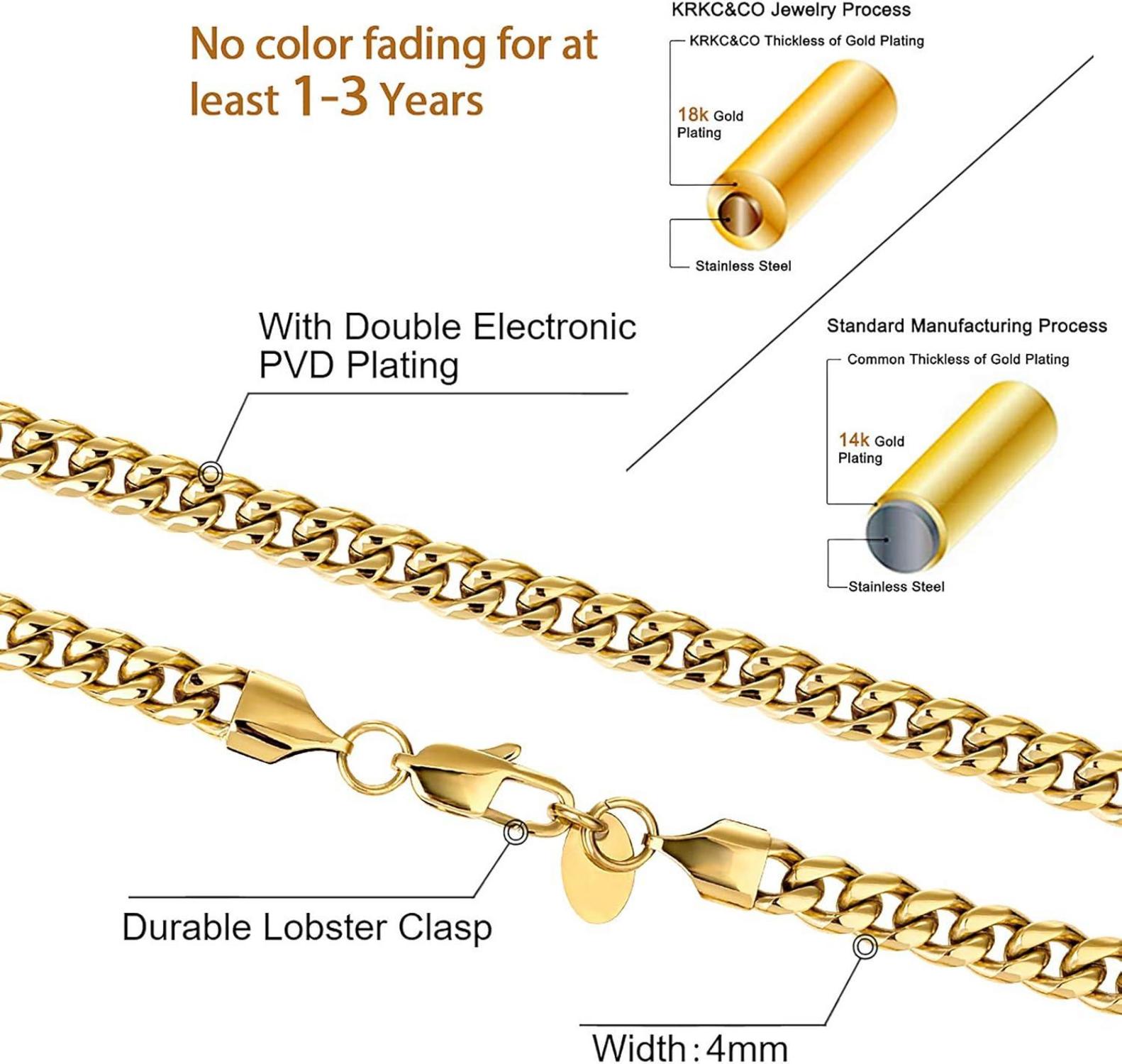 Herren Panzerkette Edelstahl 4mm 18K Gold vergoldet 55.9cm