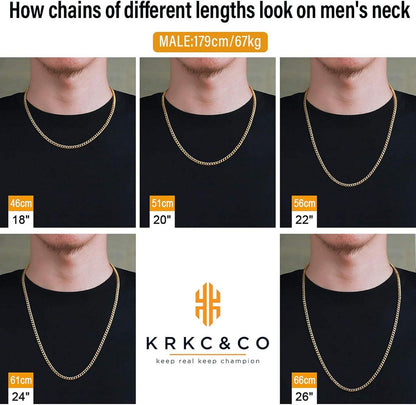 Herren Panzerkette Edelstahl 18K Gold Vergoldet Cuban Link Chain 45,7cm 4mm