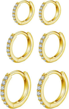 Kleine Gold Creolen Ohrringe 3 Paar AAA Zirkonia 925 Silber Gold