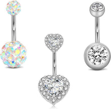 Bauchnabelpiercing Set 3-teilig Chirurgenstahl Silber Opal Diamant