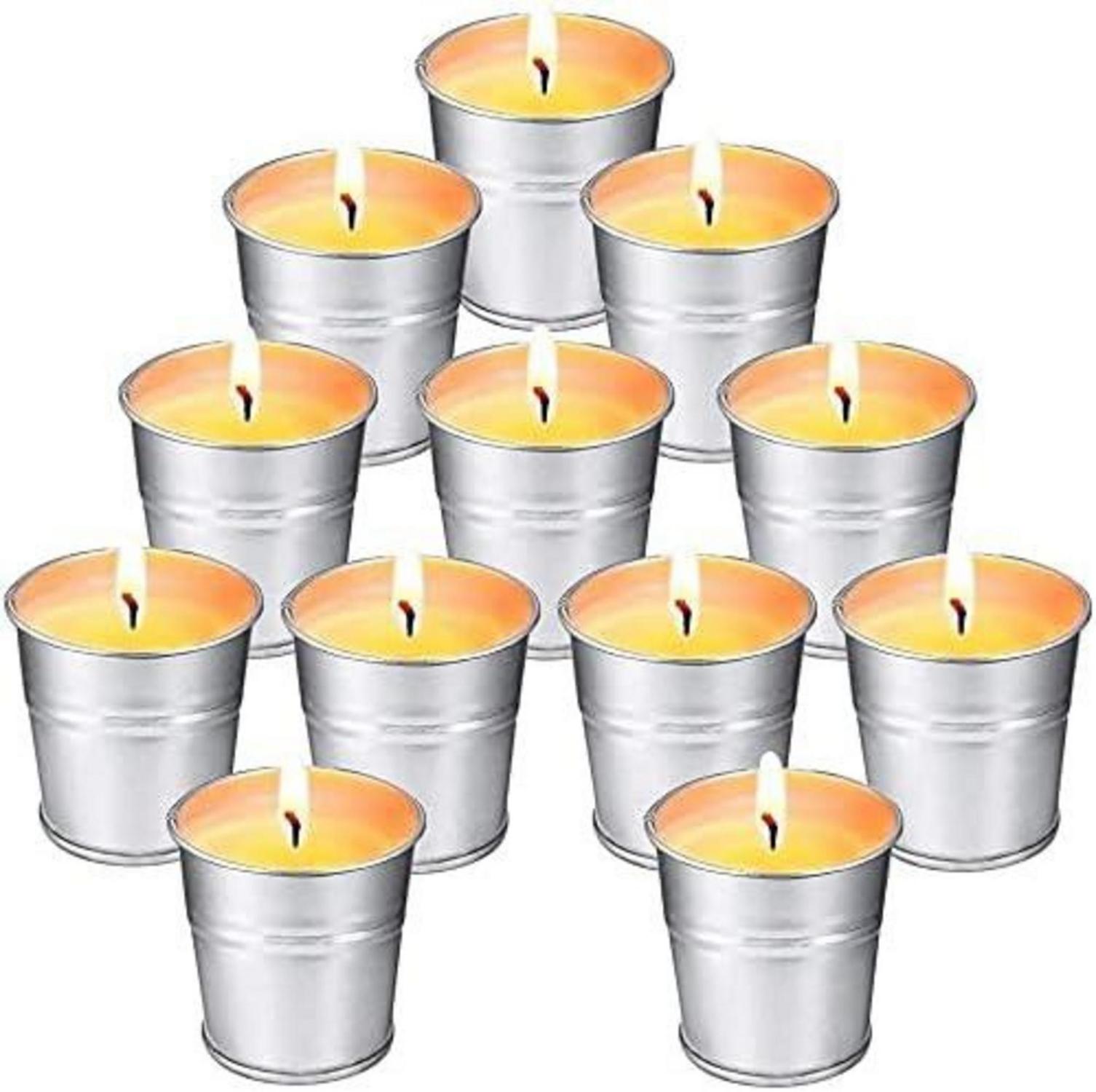 Citronella Teelichter im Metalleimer 12er Set für Outdoor & Indoor