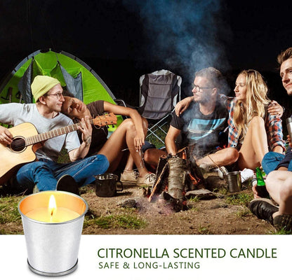 12x Citronella Sojawachs Kerzen im Metalleimer 120-180h Brenndauer