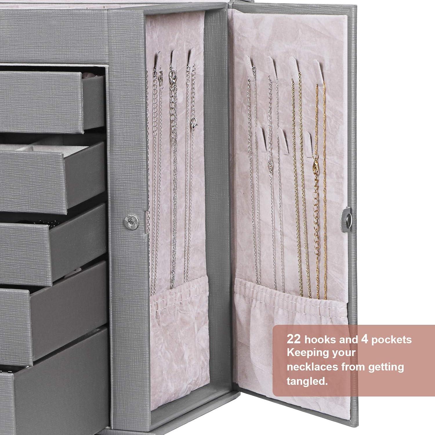 Schmuckkästchen Schmuckschatulle 6 Ebenen Schloss Spiegel Organizer JJB004H Grey